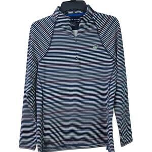 Peter Millar Blue Pink Cream Metallic Stripe 1/4 Zip Pull Over Sun Shirt  Medium